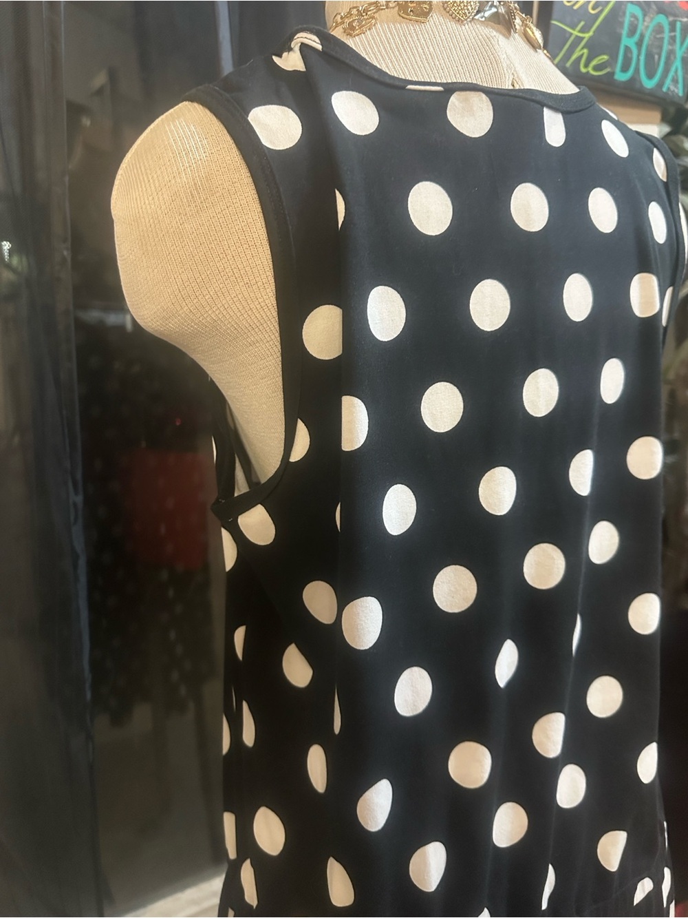 Sleeveless Black Dress with White Polka Dots - Casual Women’s Dress
